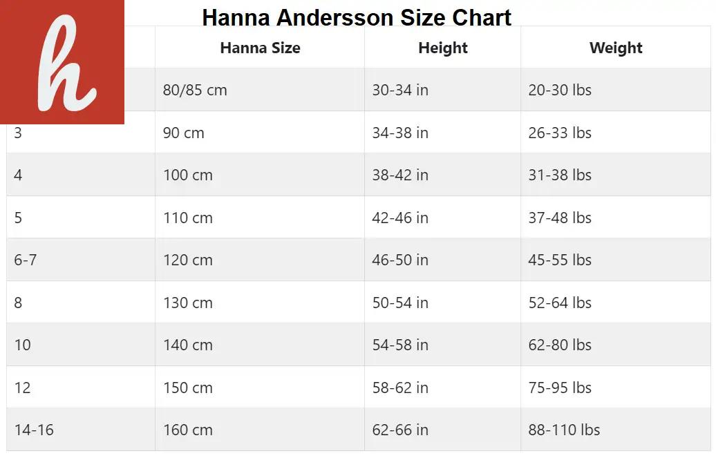Andersson Sizing Chart Clothing